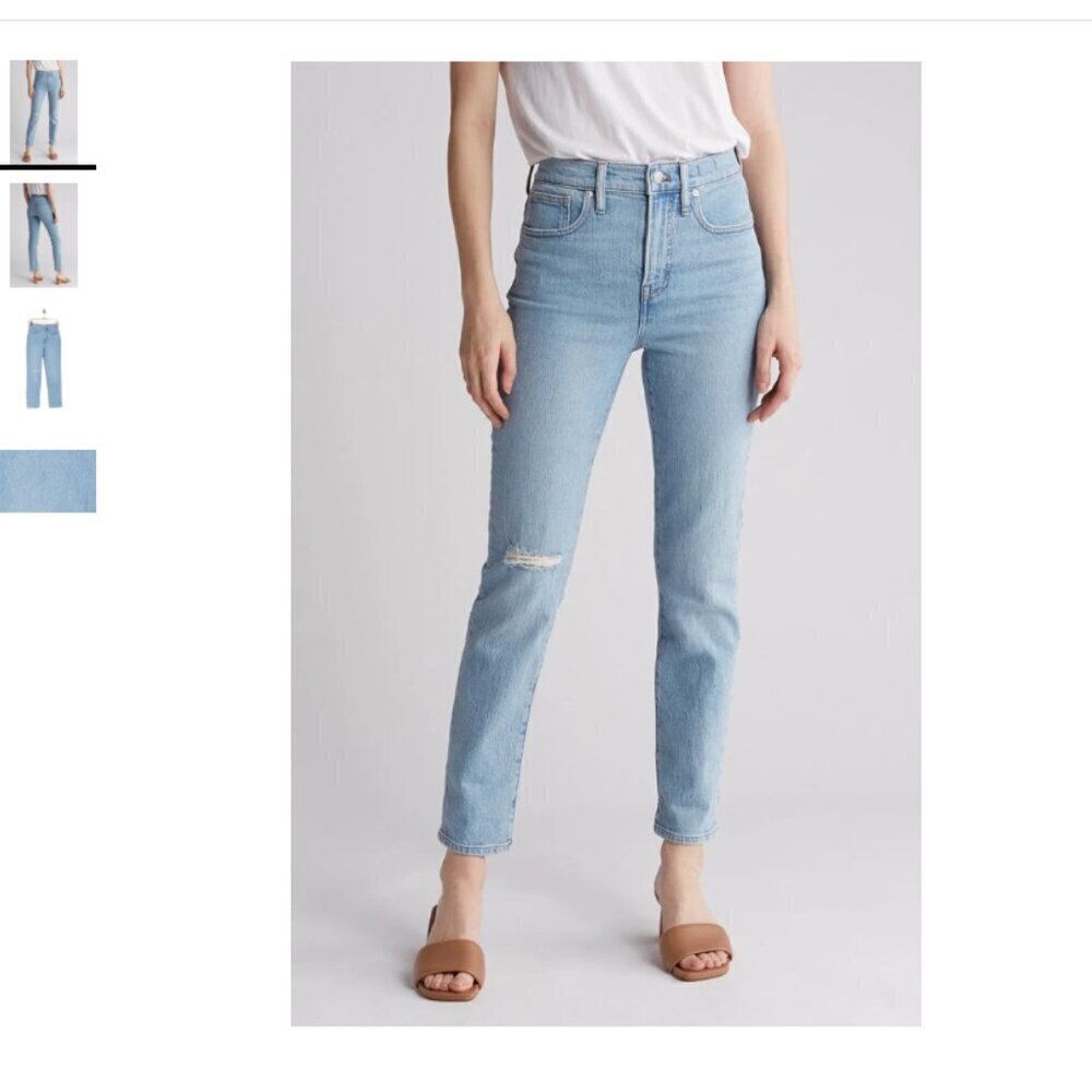 Madewell Womens The Perfect Vintage Ripped Knee Jeans Straight Leg Blue Size 24